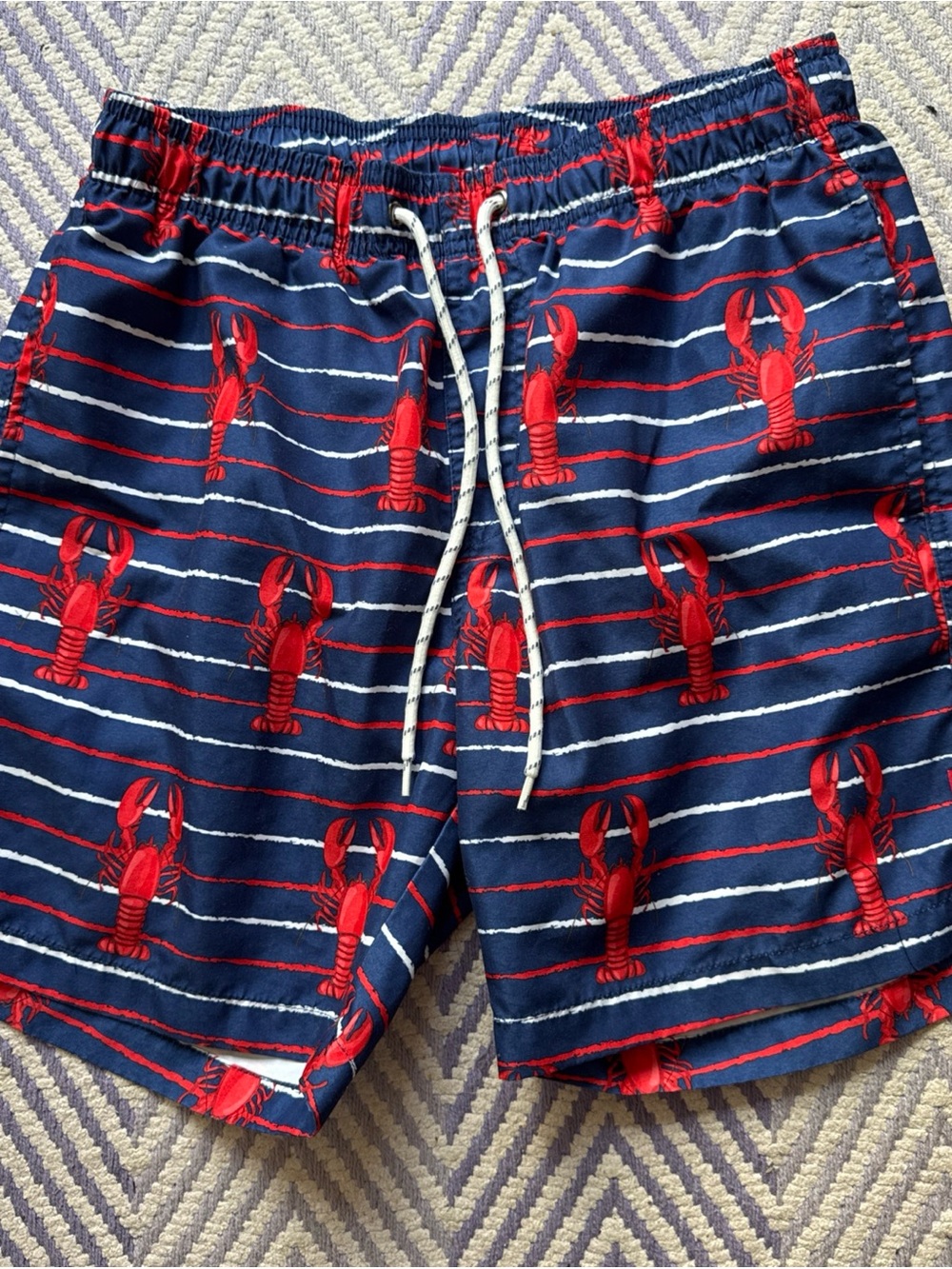 Navy Lobster-Print Swim Trunks with Drawstring Size M